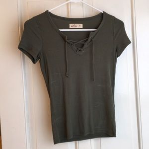 Cropped green tie up shirt from Hollister